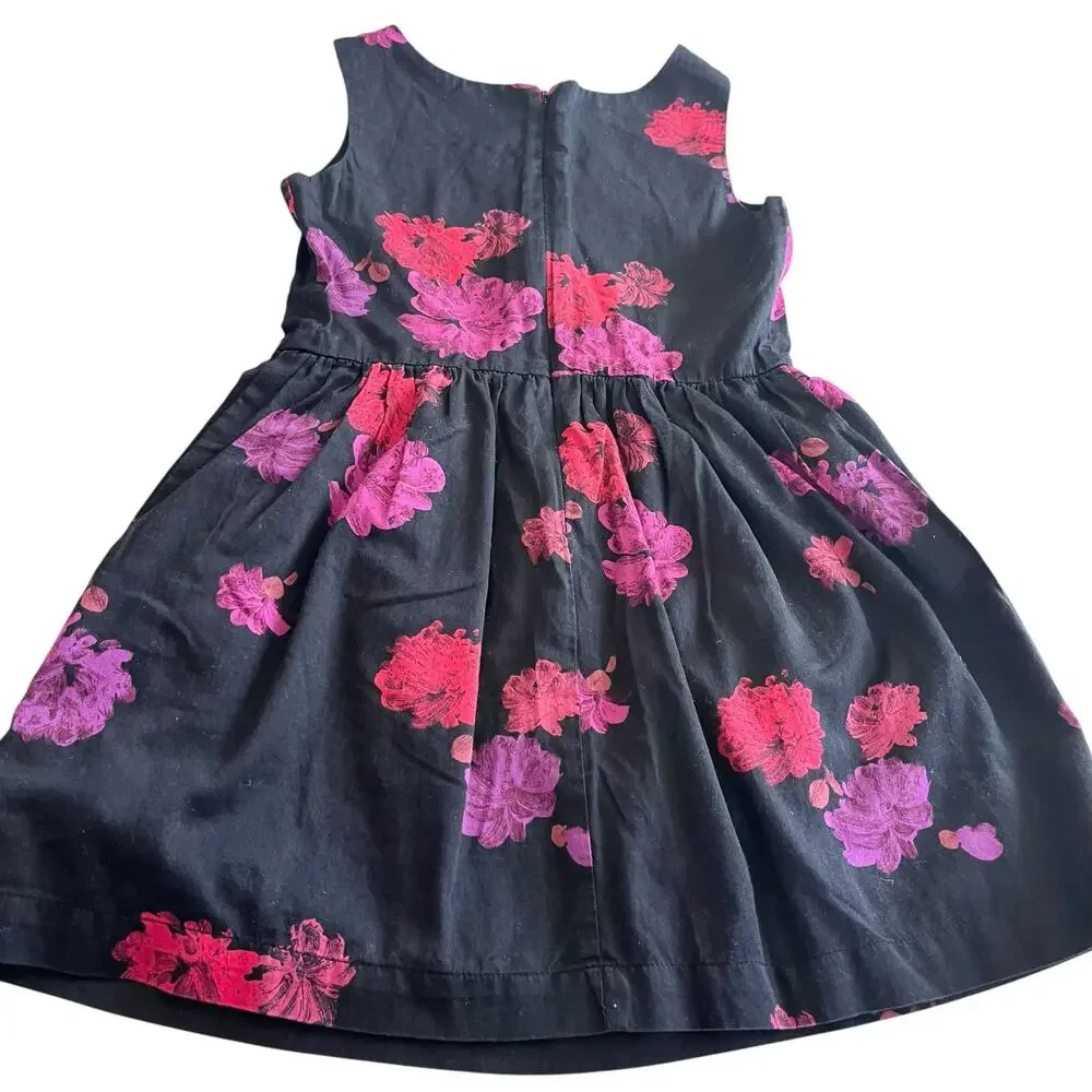Gap Kids Girls Sleeveless Crew-Neck Cotton Dress Black Pink Floral 6-7